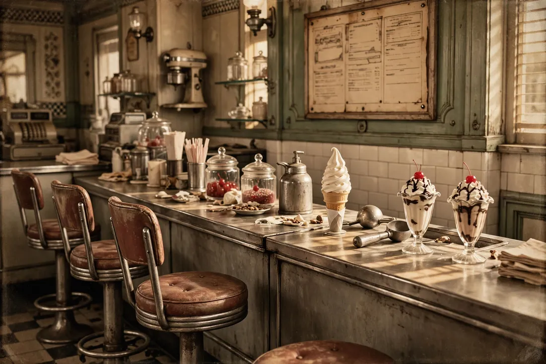 Vintage 1950s ice cream parlor counter