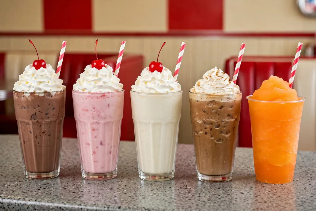 Classic shakes, frozen coffee and slush drinks