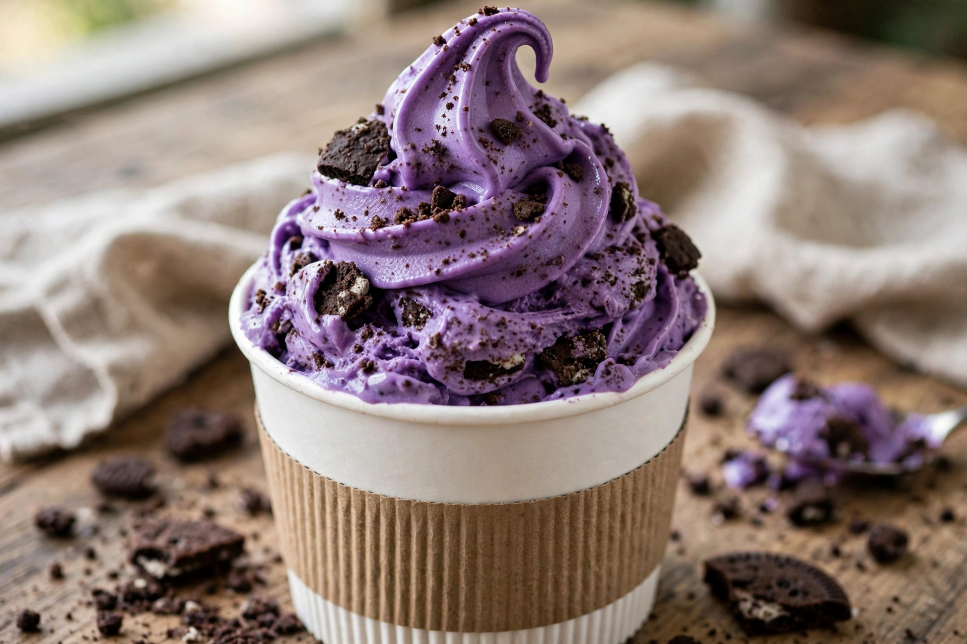 Enchanted OREO Blizzard, purple ube soft serve with cookie pieces